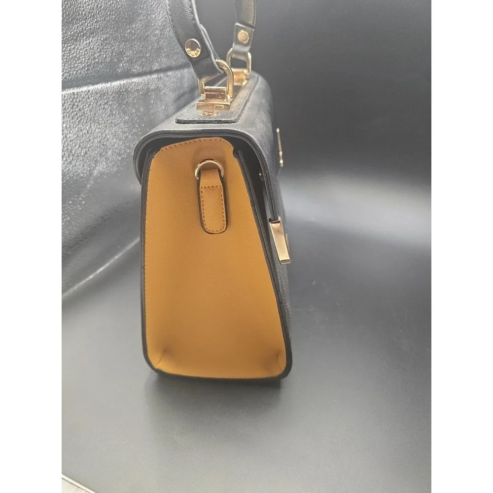 Dune London Black Faux Leather Two-Tone Handbag with Yellow Accents
